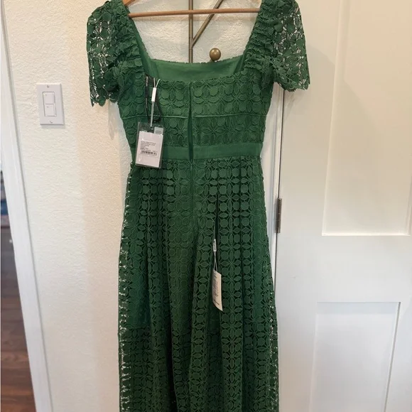 Self-Portrait MIDI Green Lace Petal Dress - Picture 4 of 8